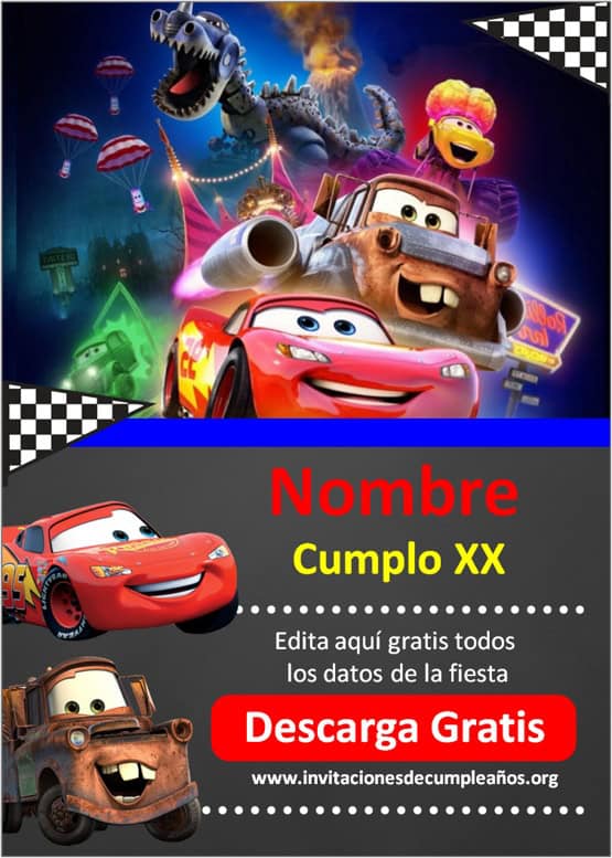 Invitación cumpleaños Cars  Invitaciones de cumpleaños de autos, Tarjetas  de cumpleaños cars, Cumpleaños de motivo de disney cars